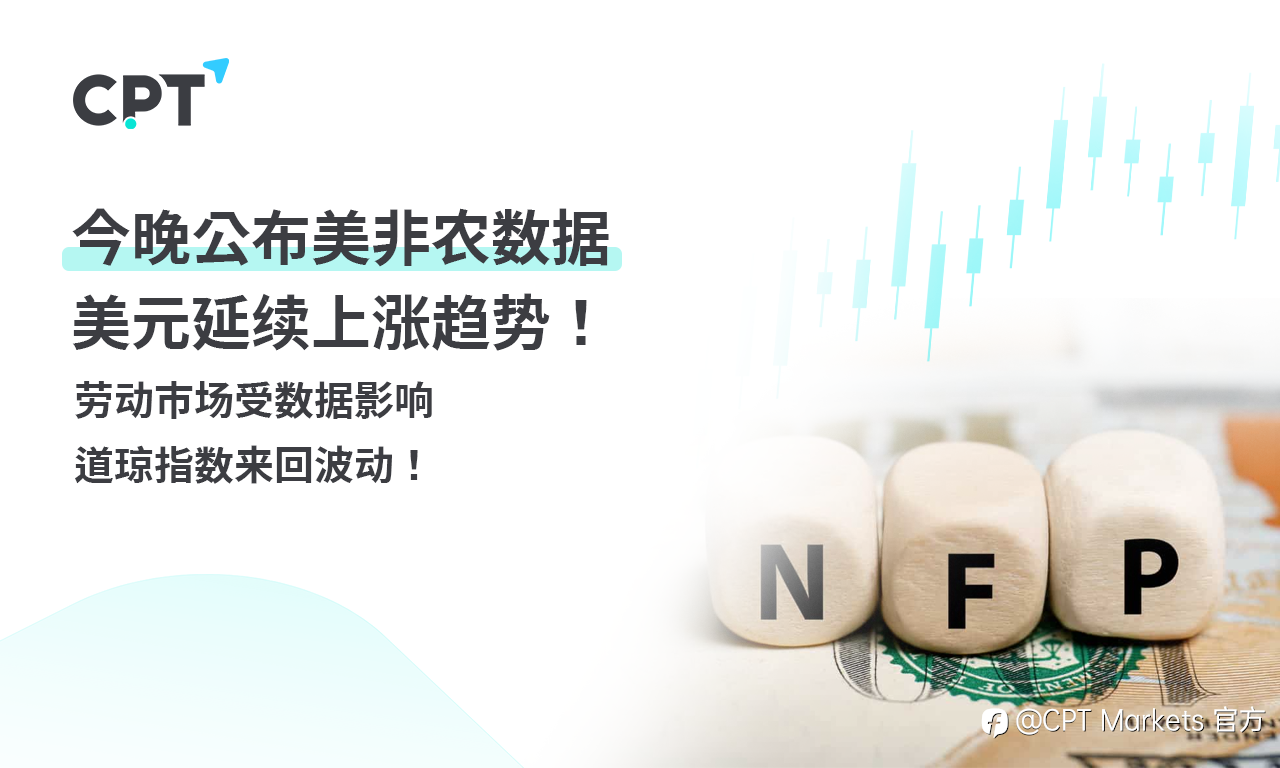 CPT Markets 外汇评析:今晚公布美非农数据,美元延续上涨趋势!劳动市场受数据影响,道琼指数来回波动!