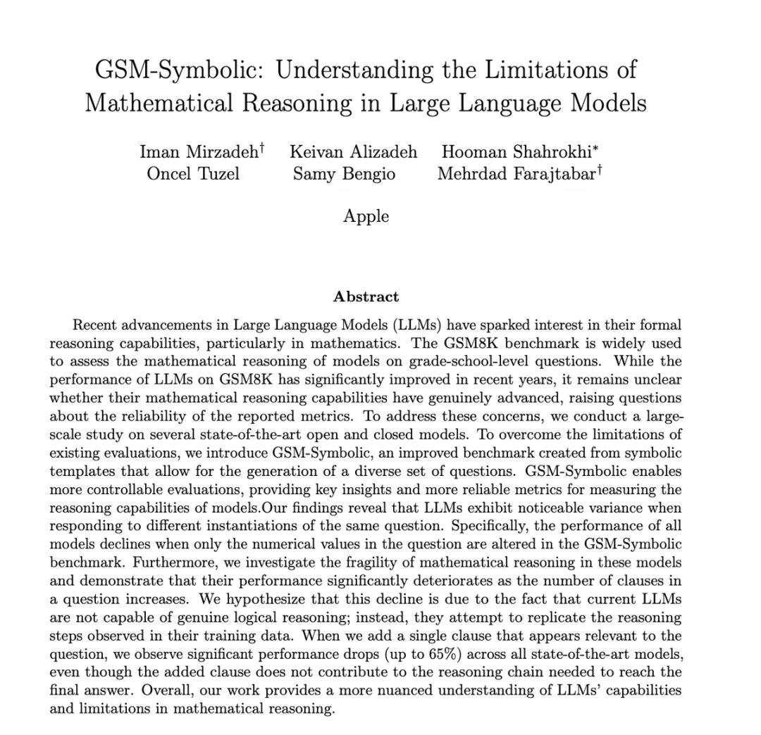 AI 推理能力大“翻车”！苹果最新论文：LLM只是复杂的模式匹配，而不是真正的逻辑推理
