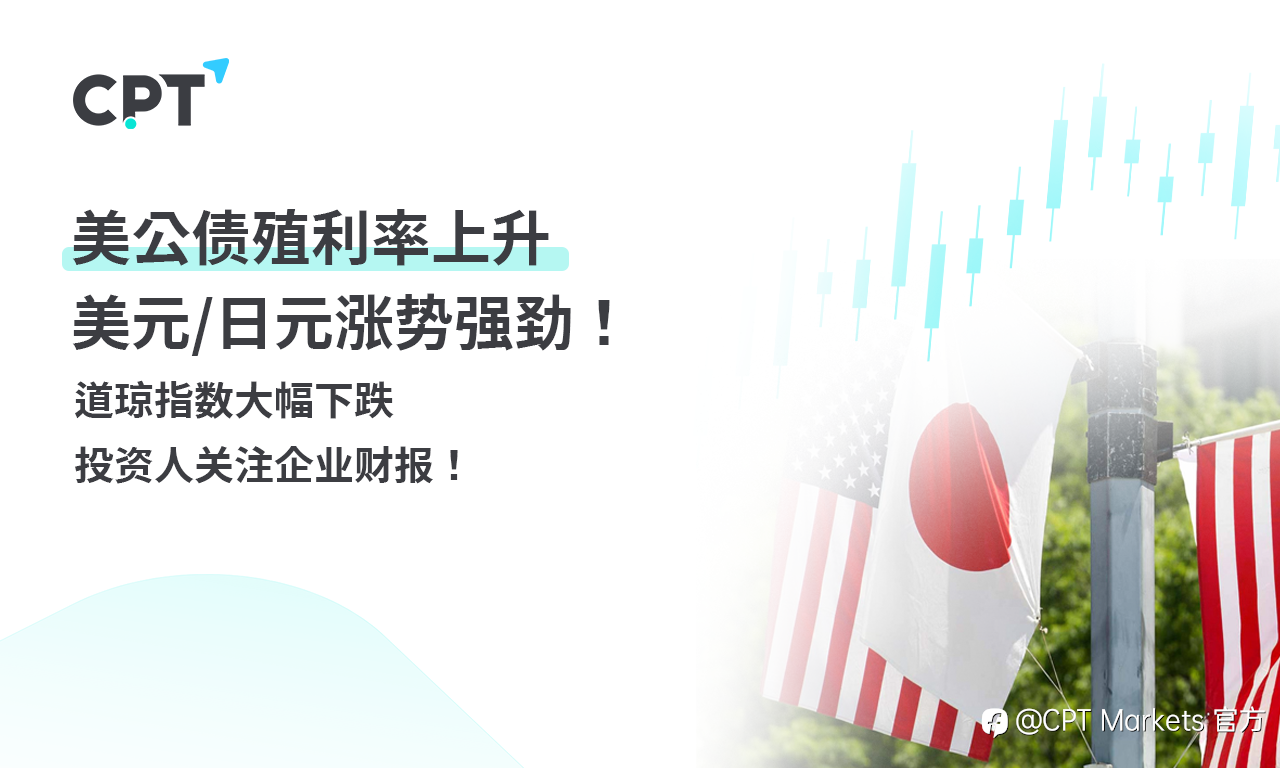CPT Markets 外汇评析：美公债殖利率上升，美元/日元涨势强劲！道琼指数大幅下跌，投资人关注企业财报！
