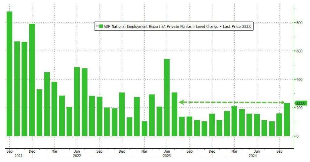 美国10月ADP就业人数超预期增至23.3万人，企业招聘速度创一年多以来新高
