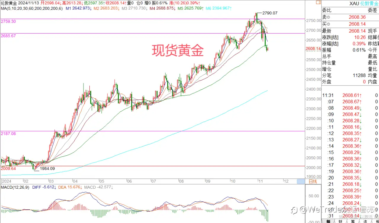 2024年11月13日|每日汇评-策略分析|王萍：黄金还未出现止跌信号