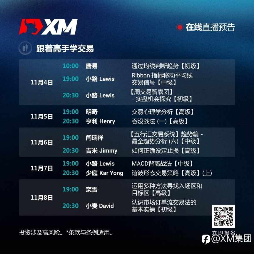 |XM| 中文在线直播讲座,本周预告(11/4-11/8)