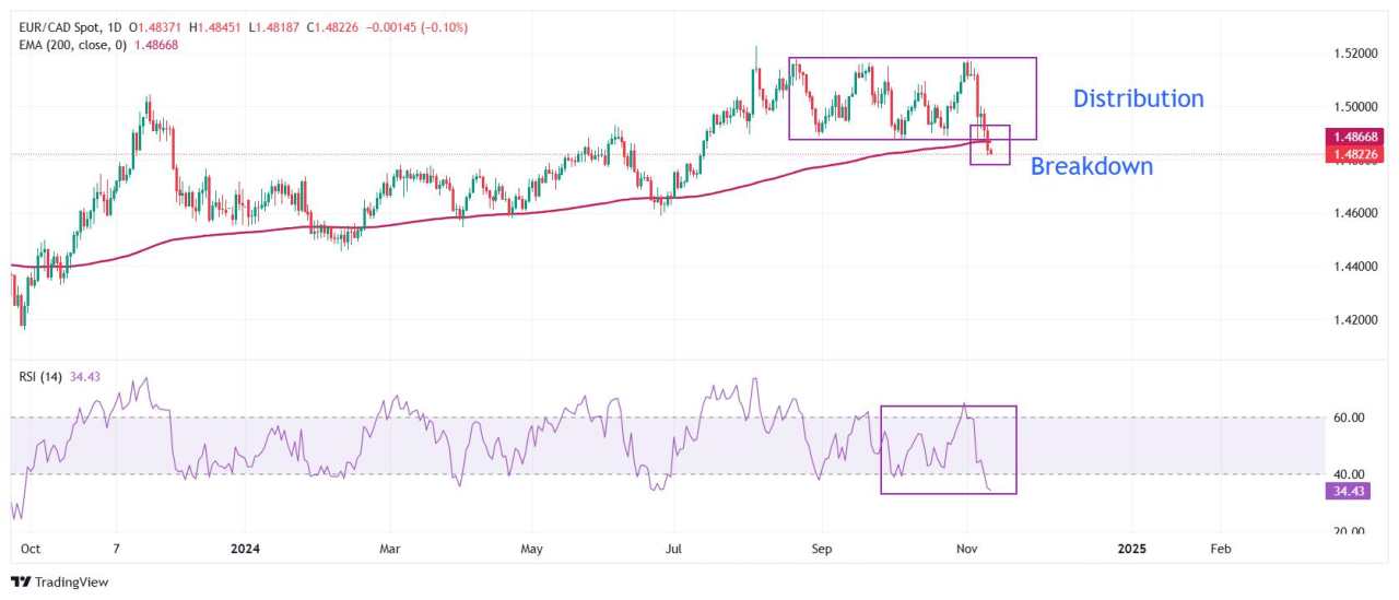 EUR/CAD Price Forecast: Sees more downside below 1.4800