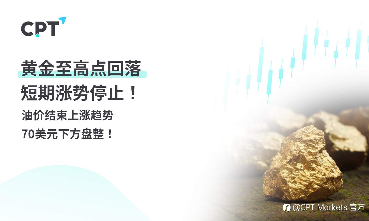 CPT Markets 黄金与原油评析：黄金至高点回落，短期涨势停止！油价结束上涨趋势，70美元下方盘整！