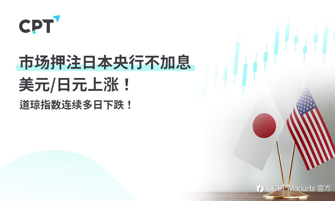 CPT Markets 外汇评析：市场押注日本央行不加息，美元/日元上涨！道琼指数连续多日下跌！