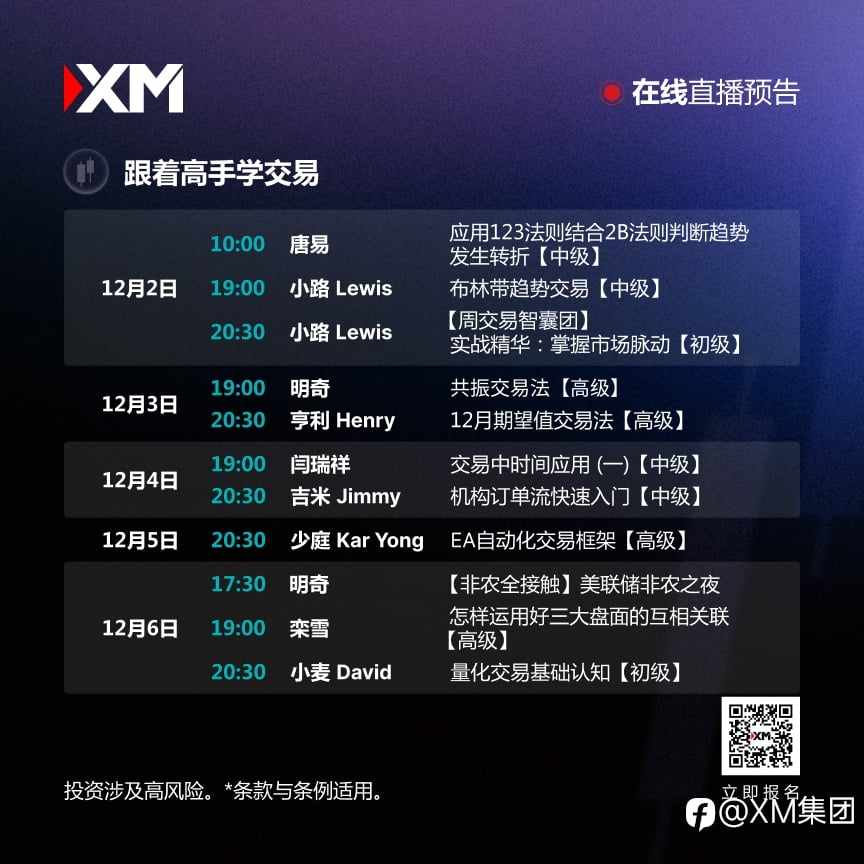 |XM| 中文在线直播讲座，本周预告（12/2-12/6）