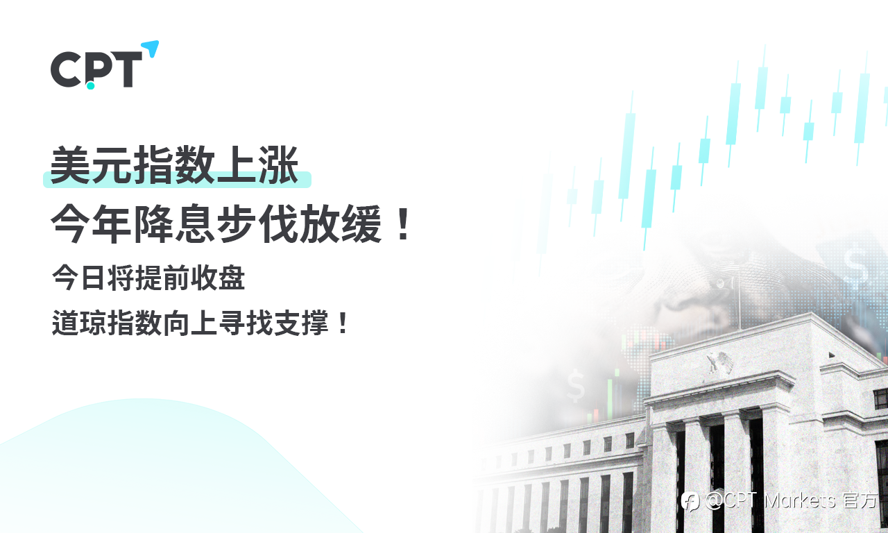 CPT Markets 外汇评析：美元指数上涨，今年降息步伐放缓！今日将提前收盘，道琼指数向上寻找支撑！