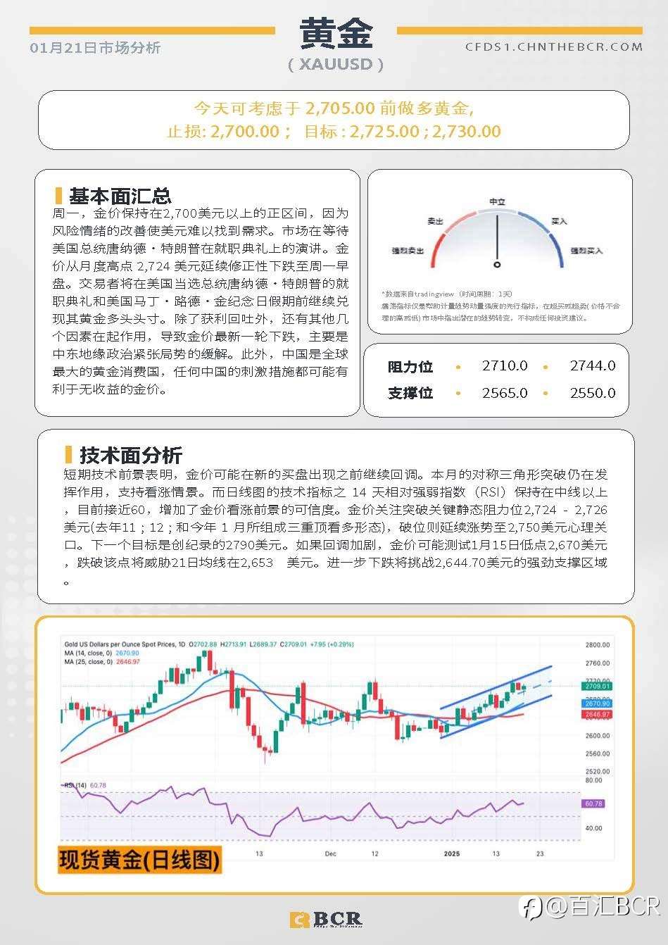 BCR每日早评及分析-2025年1月21日