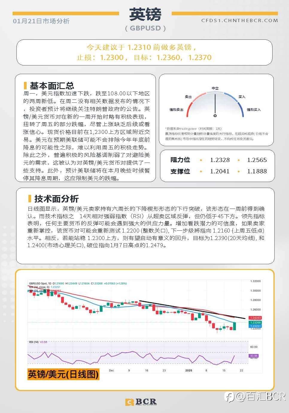 BCR每日早评及分析-2025年1月21日