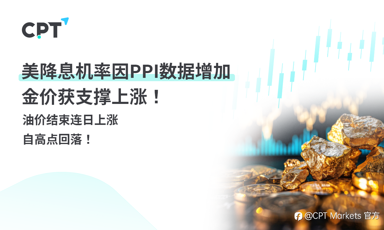 CPT Markets 黄金与原油评析:美降息机率因PPI数据增加,金价获支撑上涨!油价结束连日上涨,自高点回落!