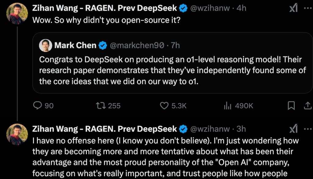 OpenAI 首席研究 Mark Chen ：DeepSeek独立发现了o1 核心理念，然而市场反应过度