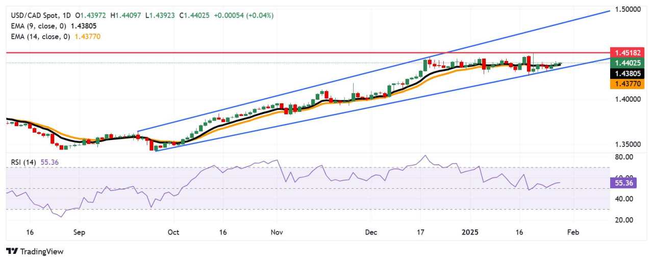 Dự báo giá USD/CAD: Duy trì vị trí quanh mức 1,4400 gần vùng hỗ trợ quan trọng