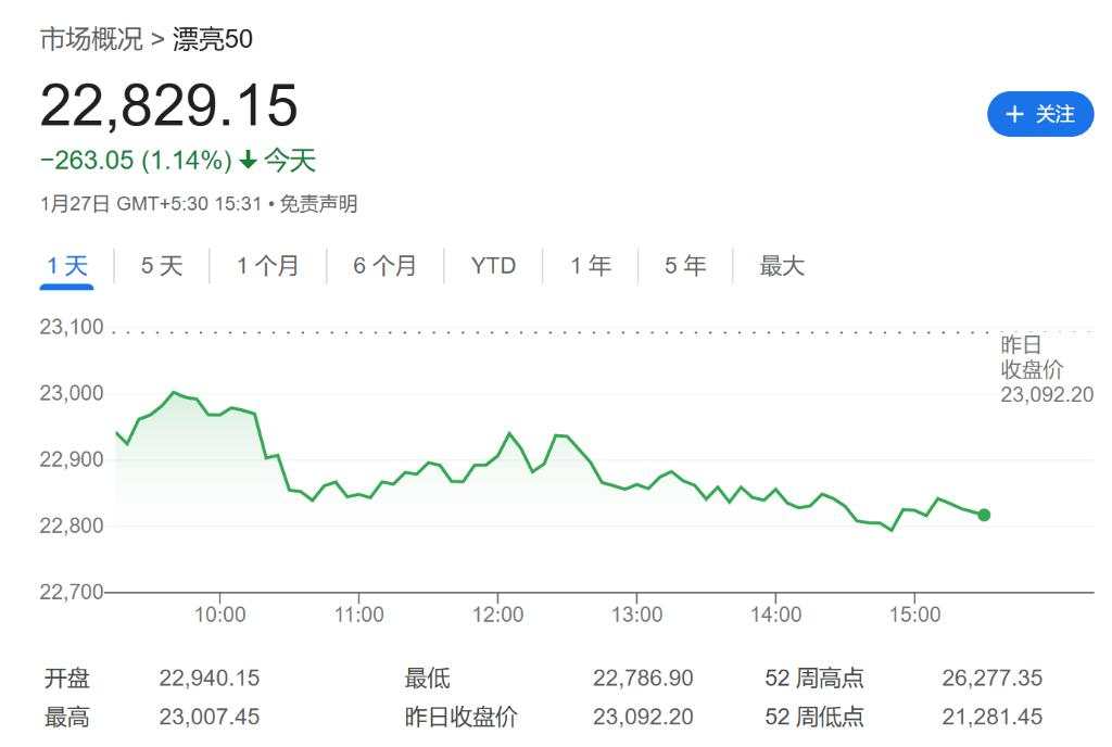 小盘股暴跌加剧印度股市崩盘，恐慌指数创五个月新高