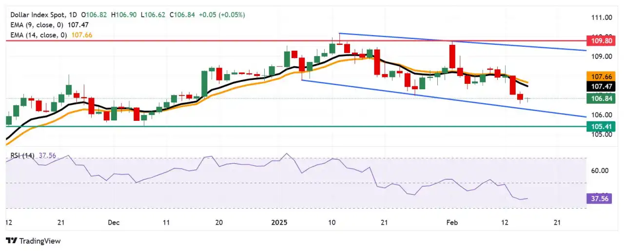 US Dollar Index Price Forecast: Remains near 107.00, lower descending channel boundary