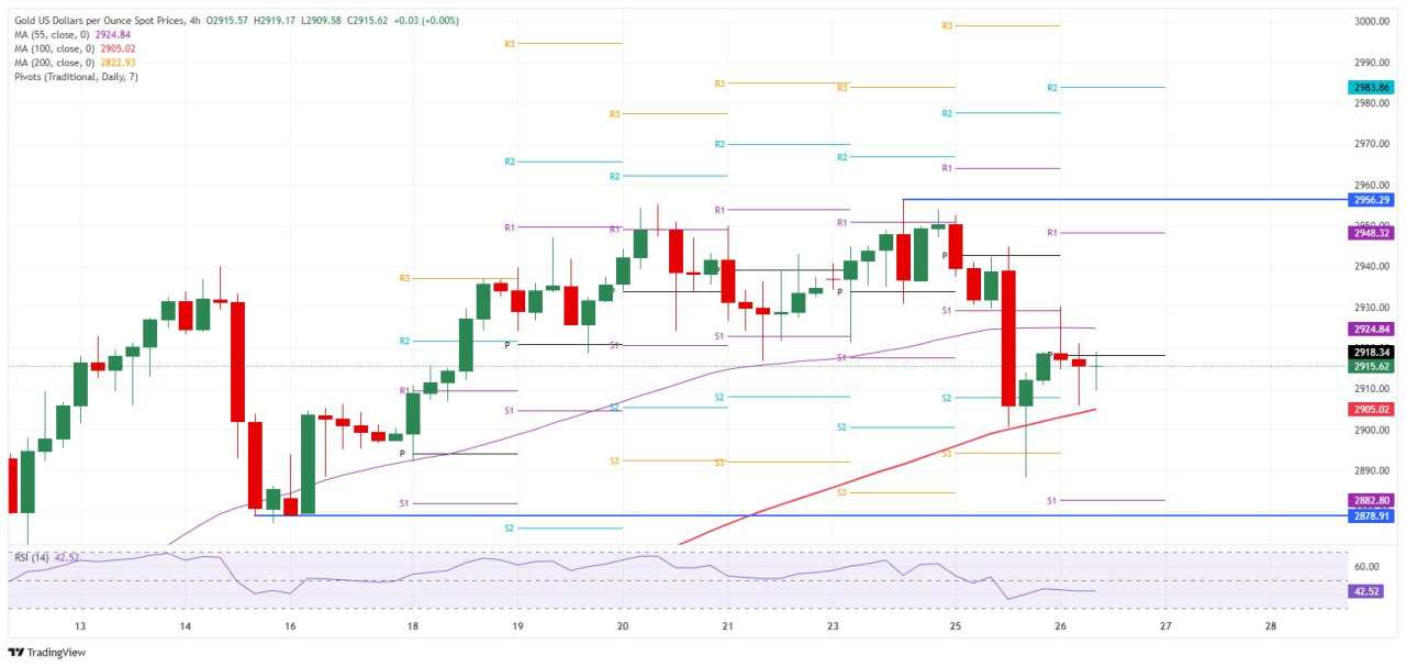 Gold stabilizes above $2,900 after deep dive lower