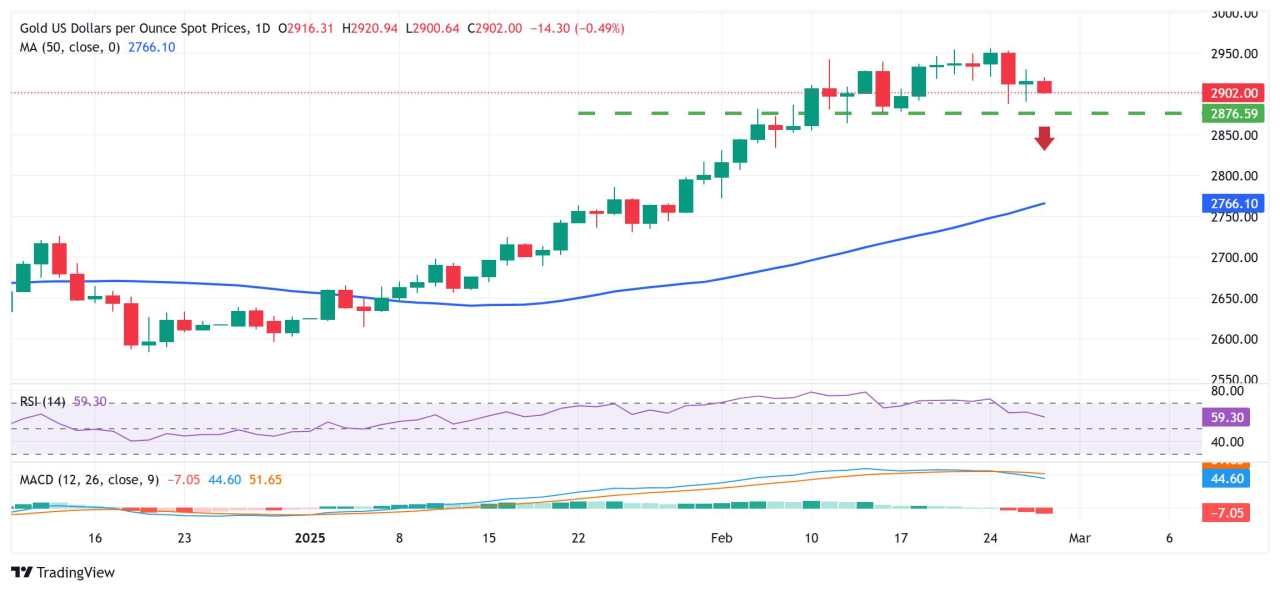 Gold price trades with modest losses; holds above $2,900 amid rising trade tensions