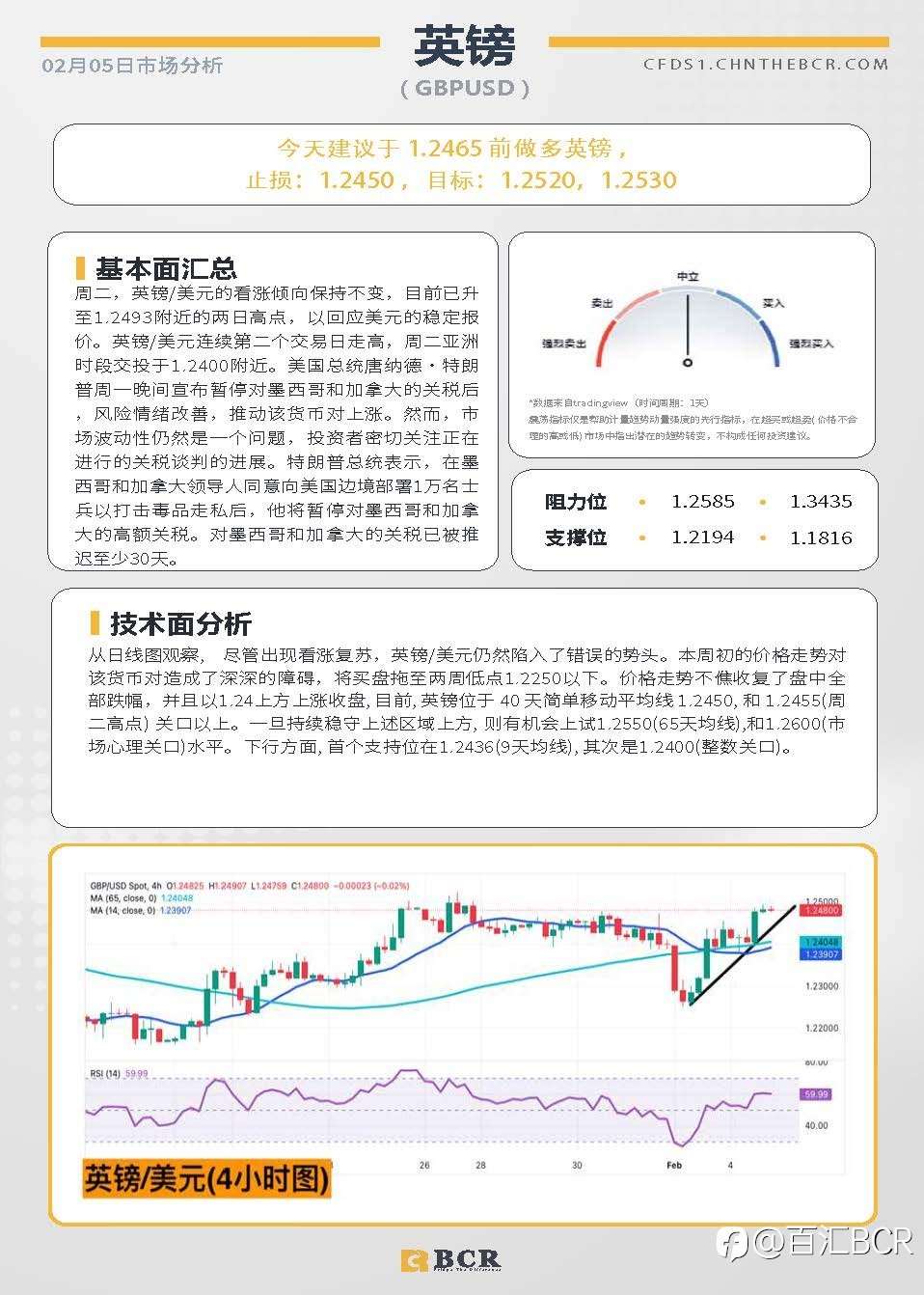 BCR每日早评及分析-2025年2月5日