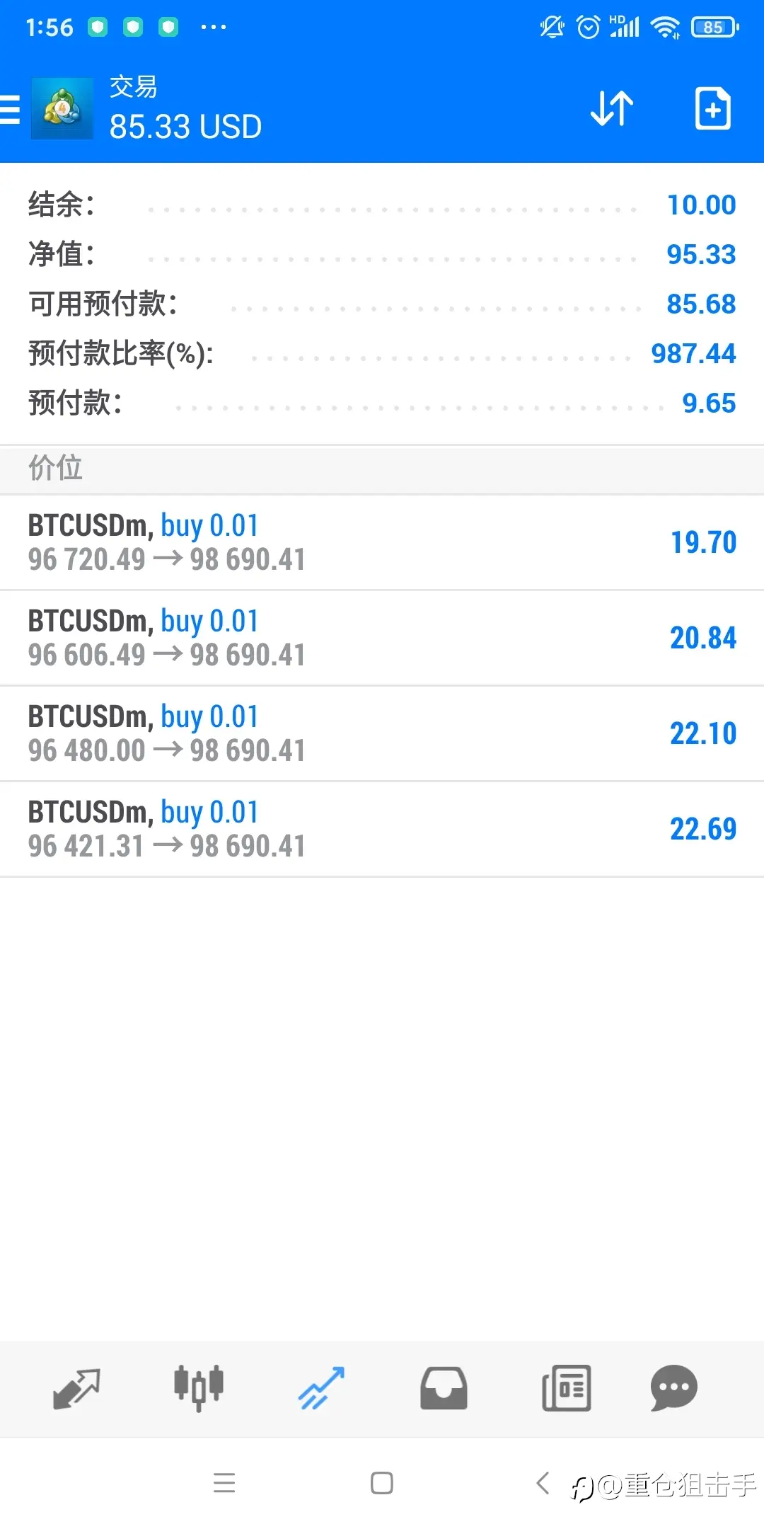 两天40倍，过年后最后10美金翻身，再从1美金梭起，懂的来，小本经营之道。