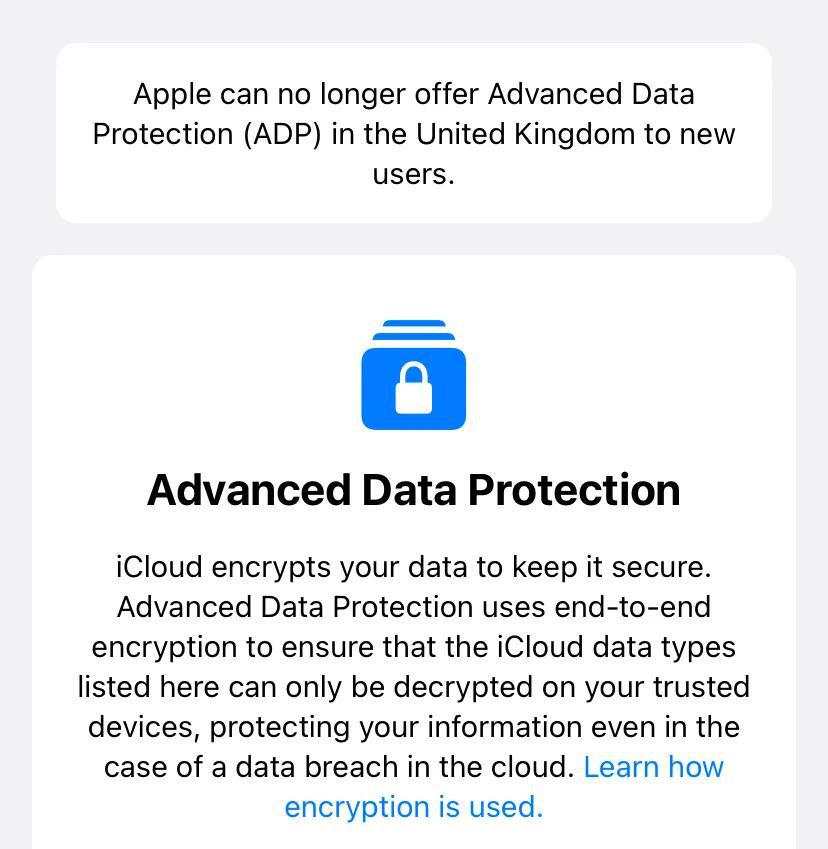 英政府要求苹果建数据后门，苹果回击：英国iCloud新用户停用ADP数据保护服务