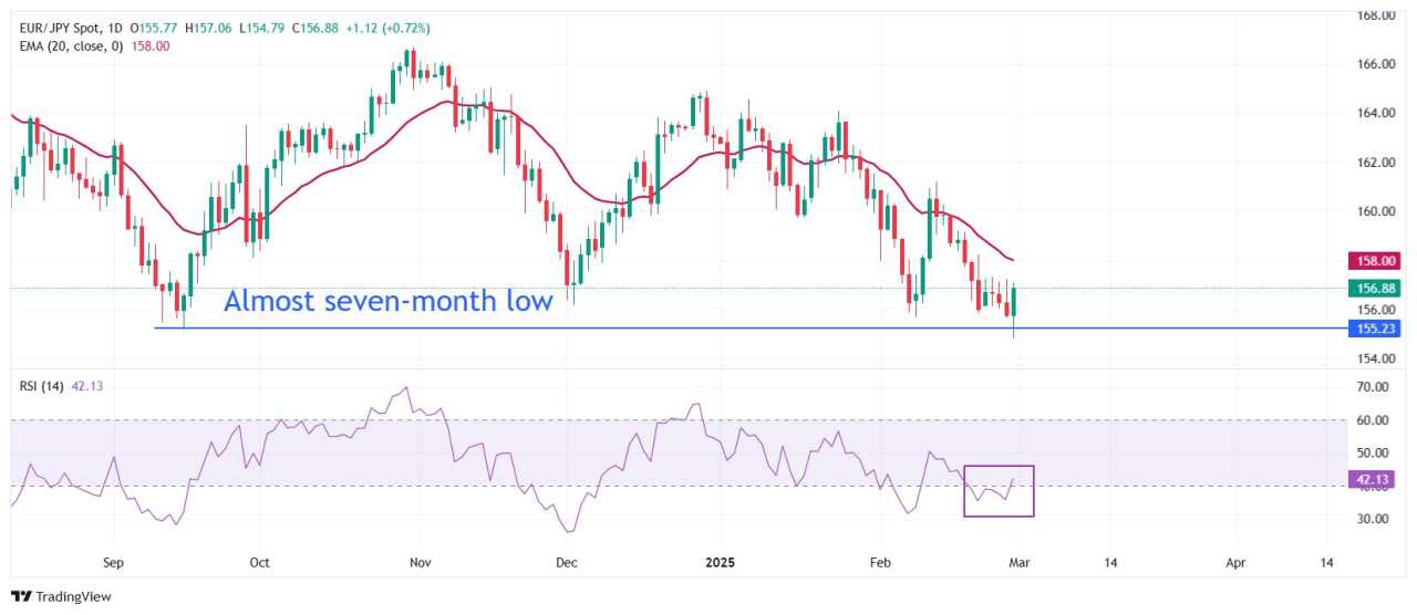 EUR/JPY Price Forecast: Rallies to near 157.00 as Yen weakens across the board