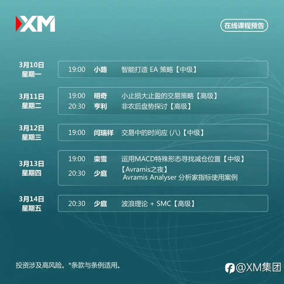 |XM| 中文在线直播讲座，本周预告（3/10-3/14）
