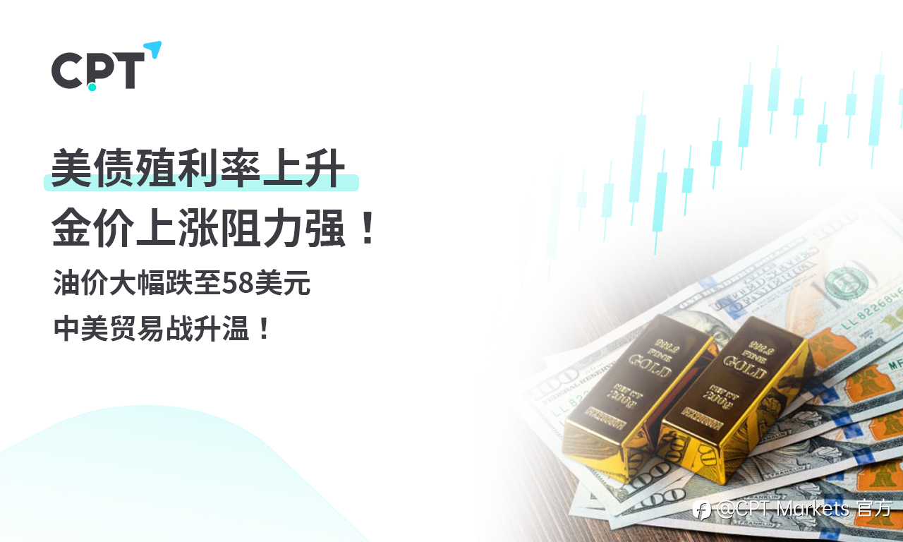 CPT Markets 黄金与原油评析:美债殖利率上升,金价上涨阻力强!油价大幅跌至58美元,中美贸易战升温!