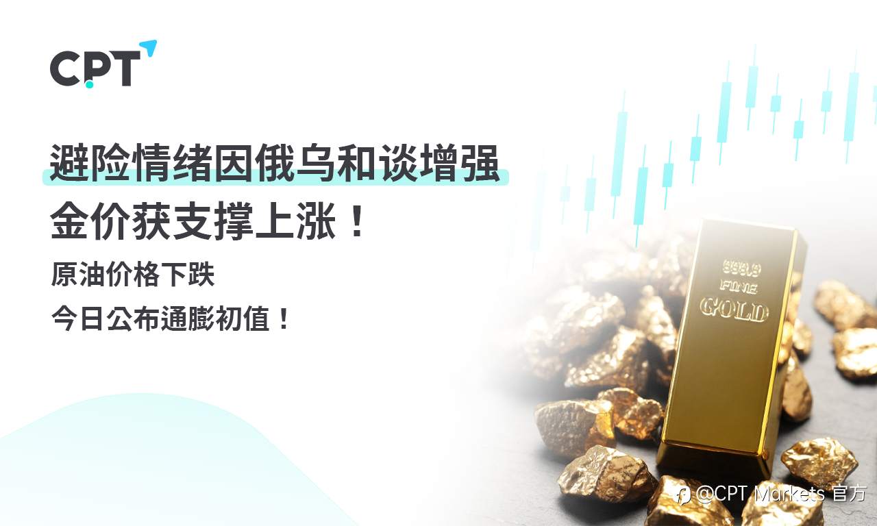 CPT Markets 黄金与原油评析：避险情绪因俄乌和谈增强，金价获支撑上涨！原油价格下跌，今日公布通膨初值！