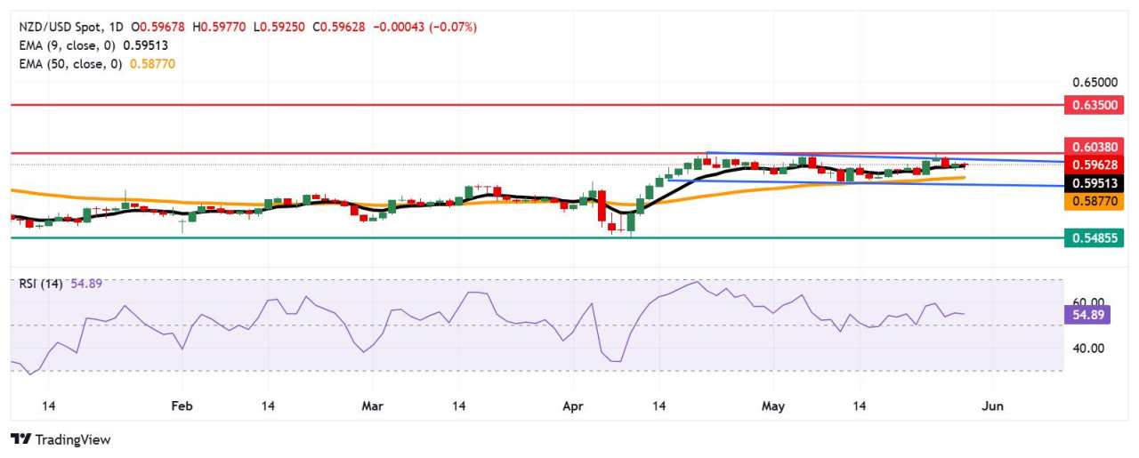 Prakiraan Harga NZD/USD: Menemukan Support di 0,5950 Dekat EMA Sembilan Hari