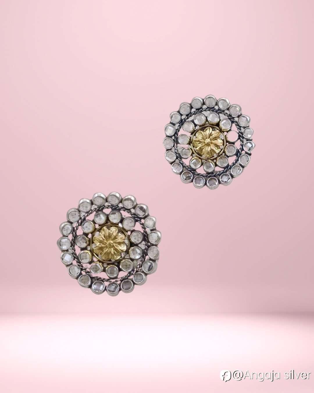 Radiate Grace with Angaja’s Floral Mirror-Work Silver Earrings