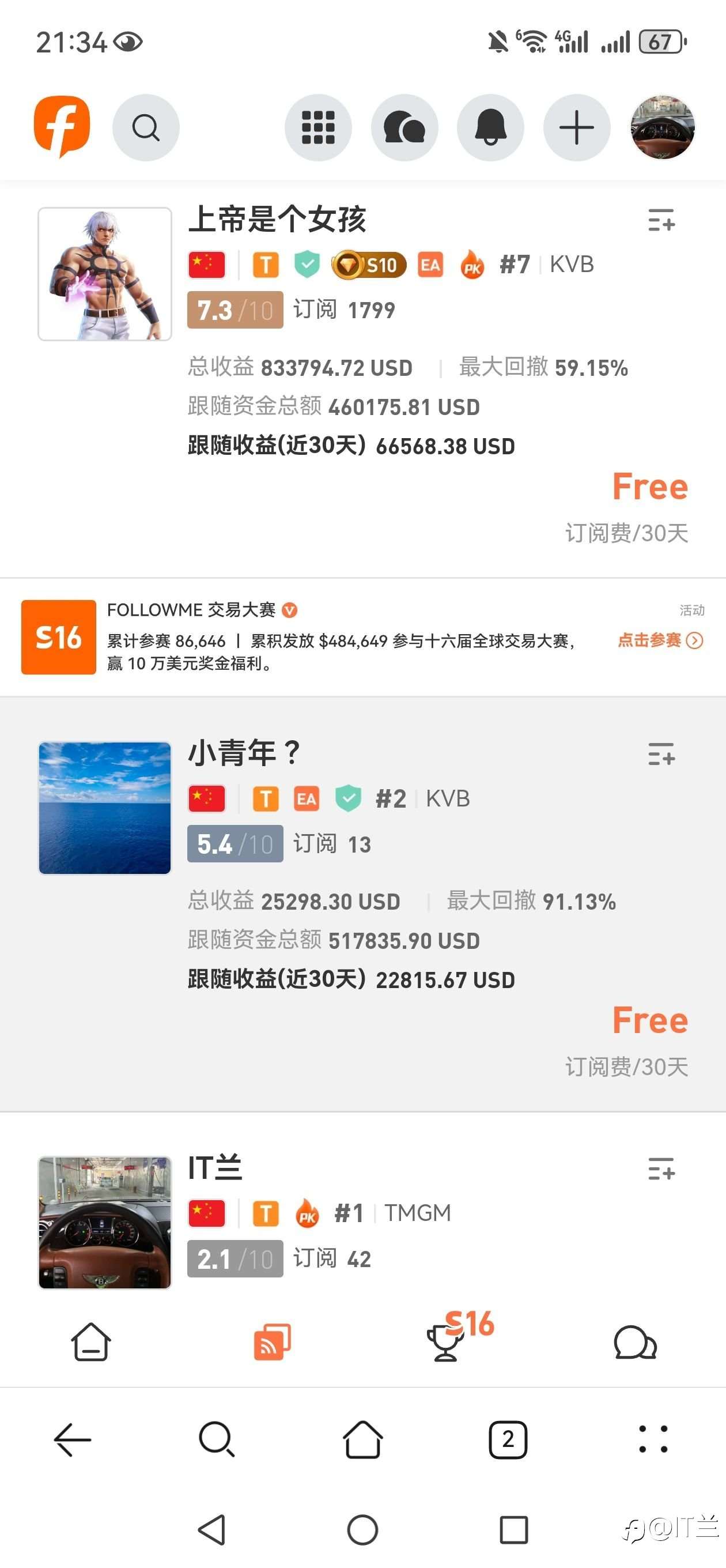 交易大赛第十六赛季信号组第四，本月跟随收益第三