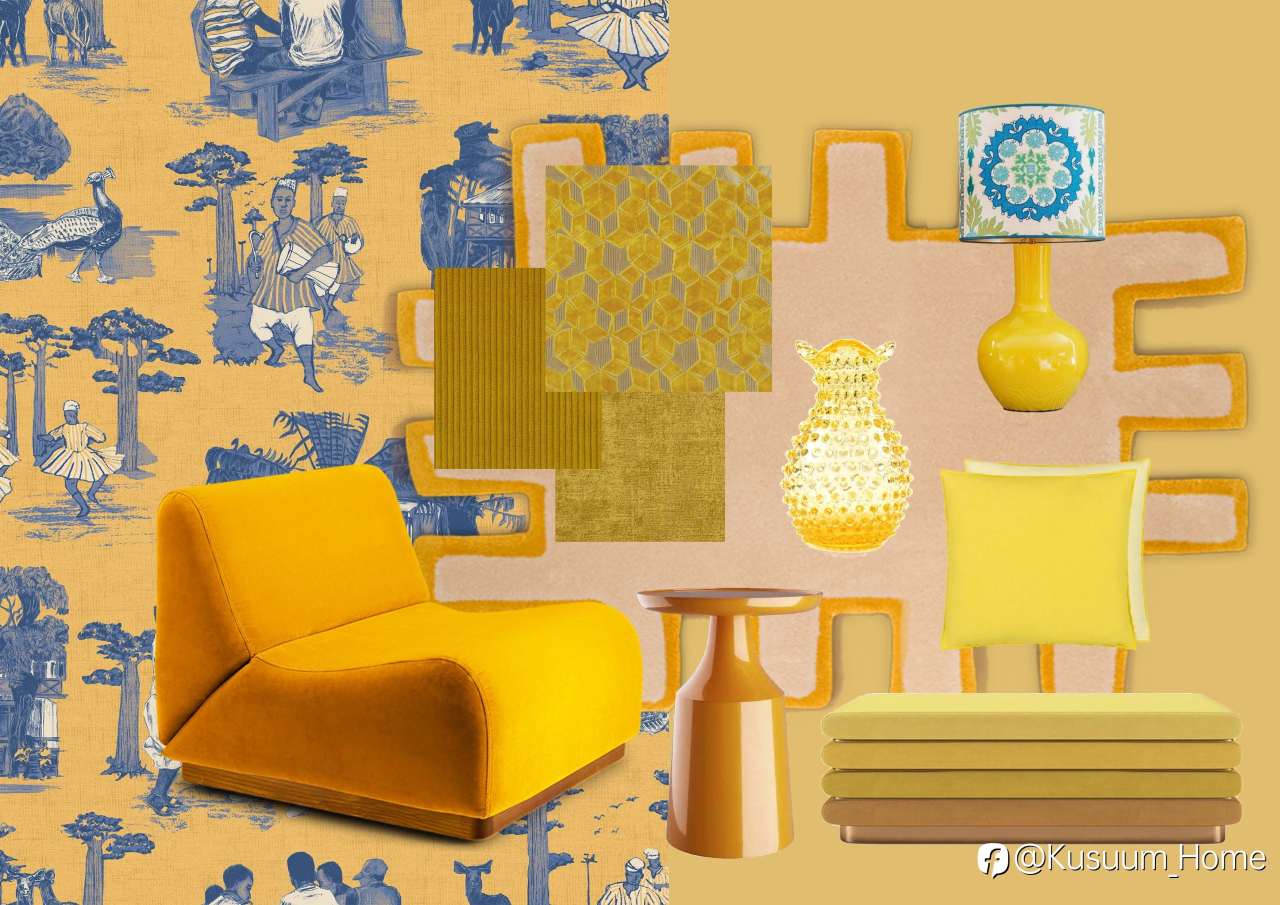 Celebrate Chrome Yellow with Ochre and Blue Wallpaper Collection