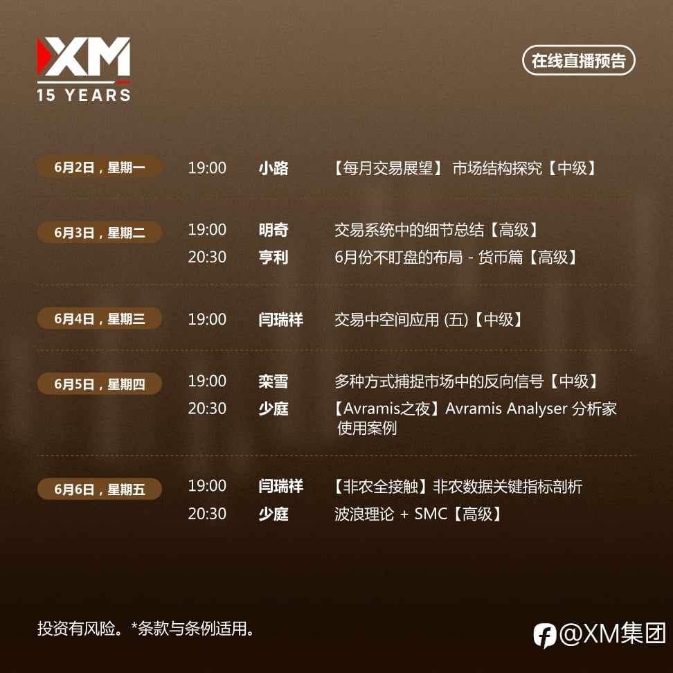 |XM| 中文在线直播讲座，本周预告（6/2-6/6）