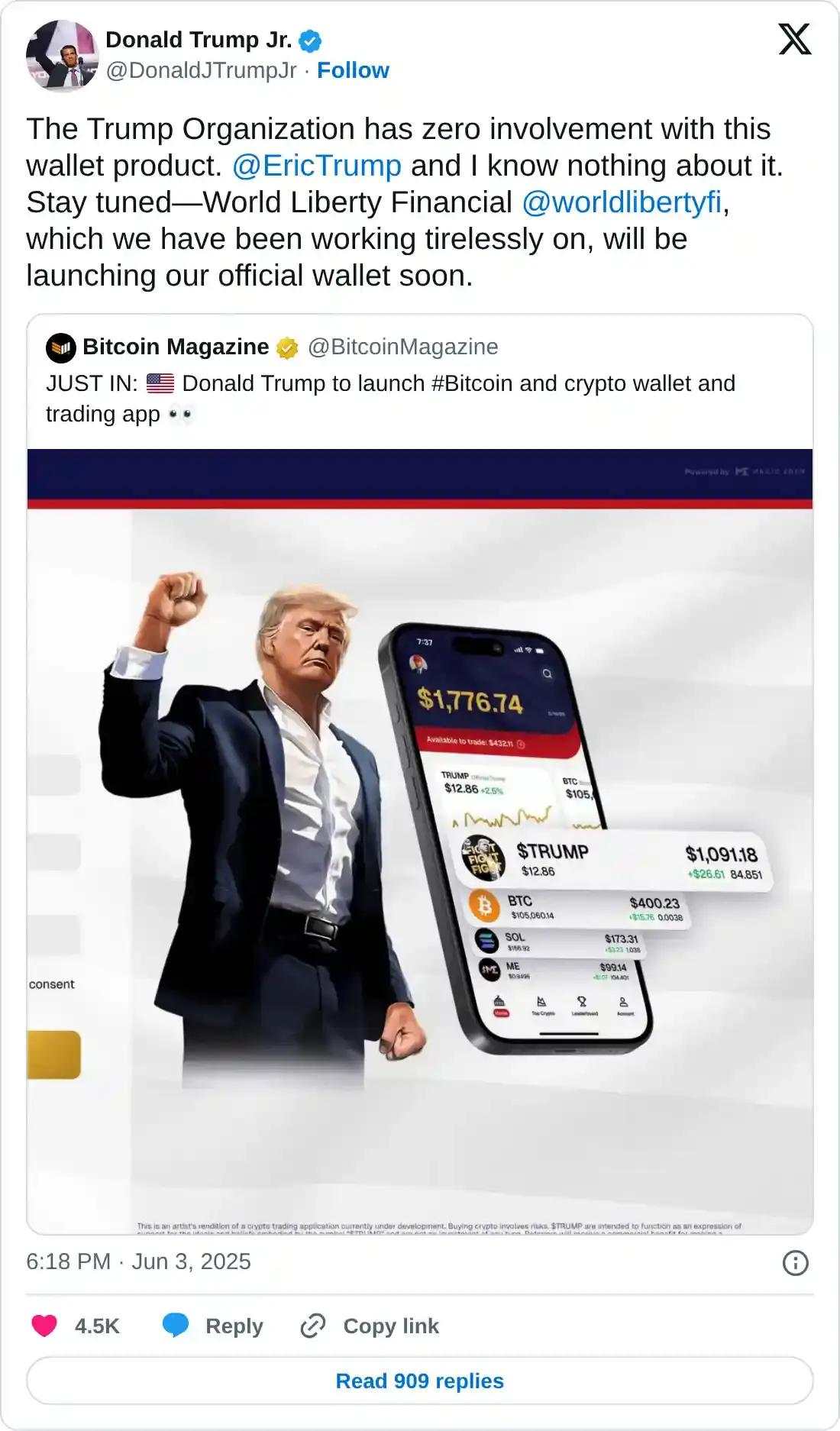 Organisasi Trump membantah keterlibatan dalam peluncuran dompet Trump Magic Eden