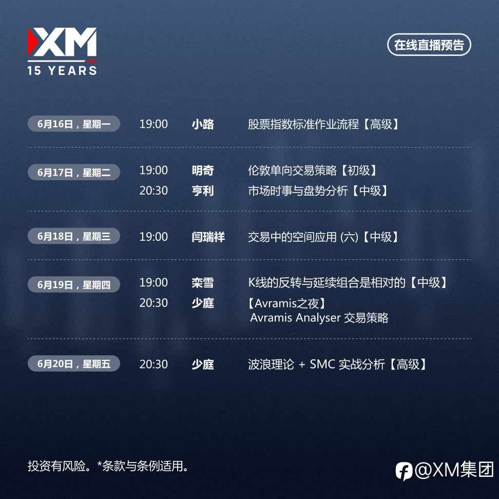 |XM| 中文在线直播讲座，本周预告（6/16-6/20）