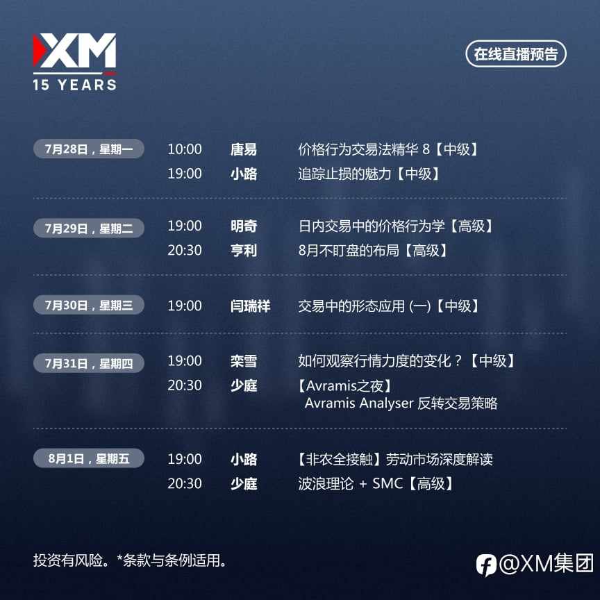 |XM| 中文在线直播讲座，本周预告（7/28-8/1）