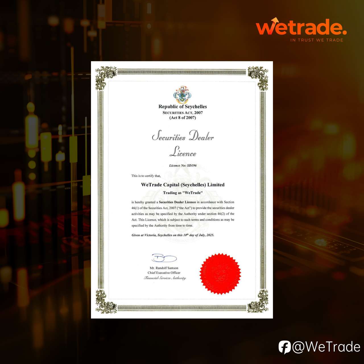 WeTrade获得FSA监管牌照，全球监管版图再拓展