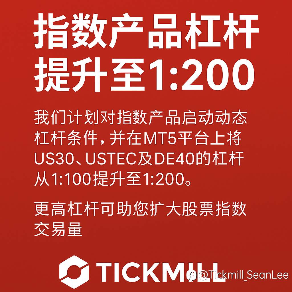 Tickmill指数产品杠杆提升至 1:200