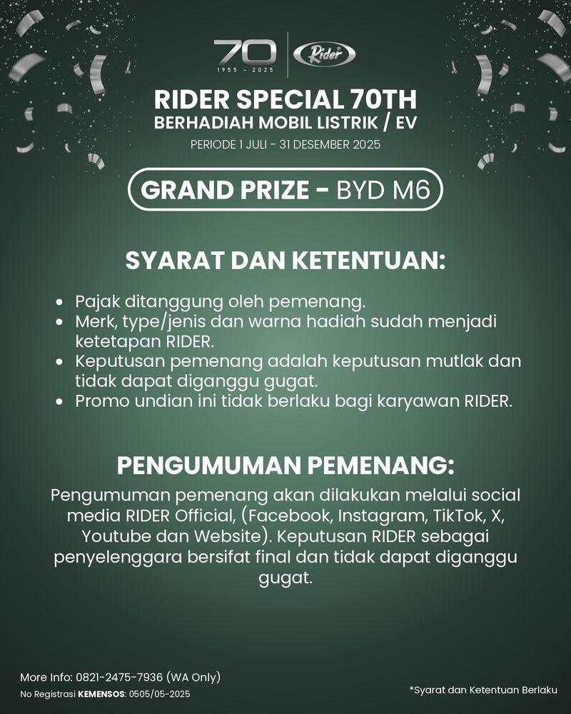 Rider Underwear Gelar Program Undian 'Beli Kolor Dapat Mobil Listrik'