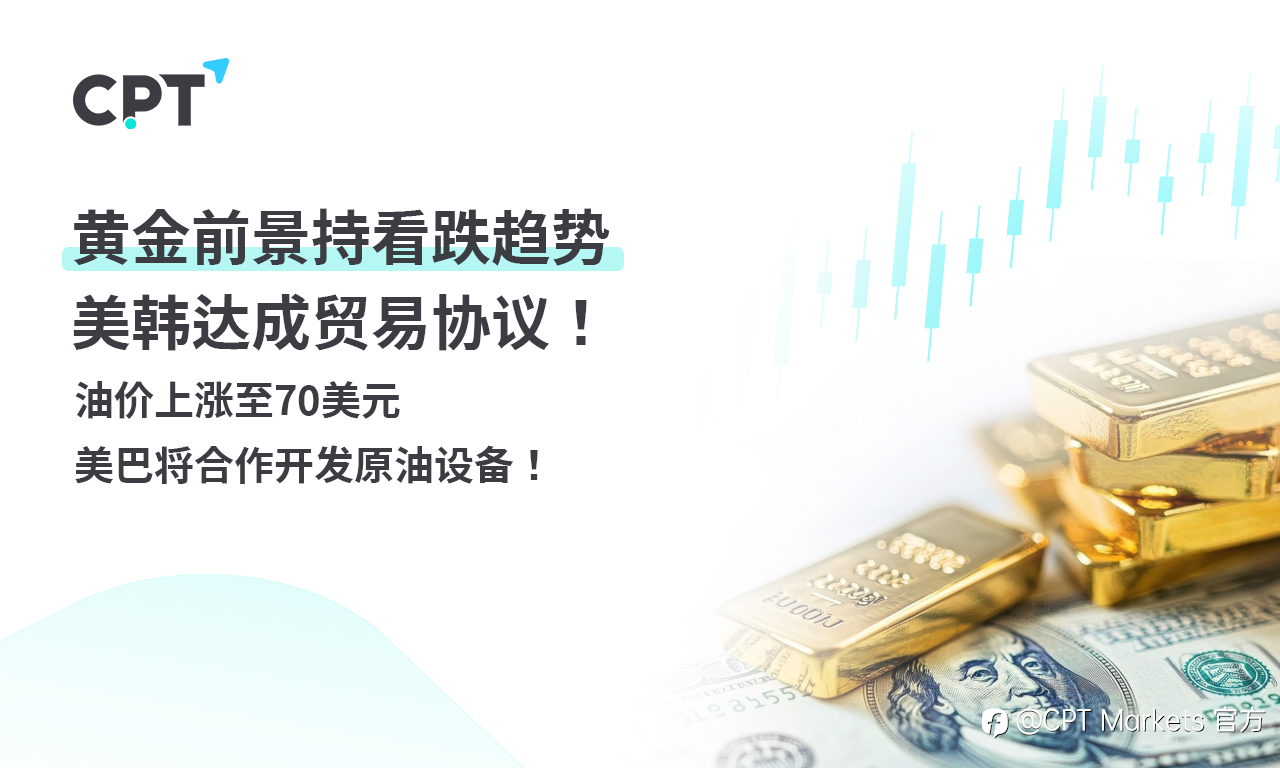 CPT Markets 黄金与原油评析：黄金前景持看跌趋势，美韩达成贸易协议！油价上涨至70美元，美巴将合作开发原油设备