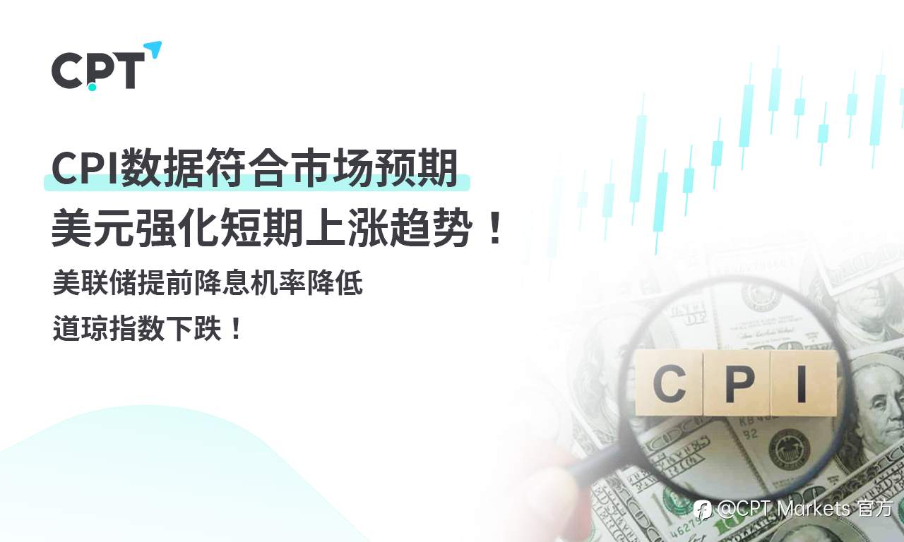 CPT Markets外汇评析：CPI数据符合市场预期，美元强化短期上涨趋势！美联储提前降息机率降低，道琼指数下跌！