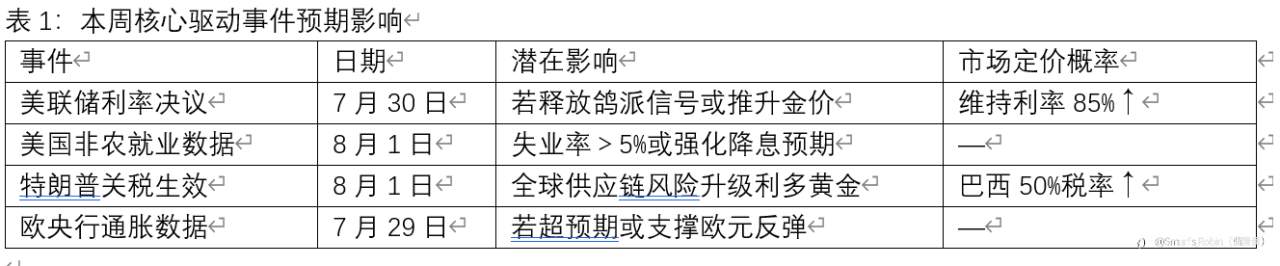 2025年7月28日的黄金与外汇市场周度投资报告