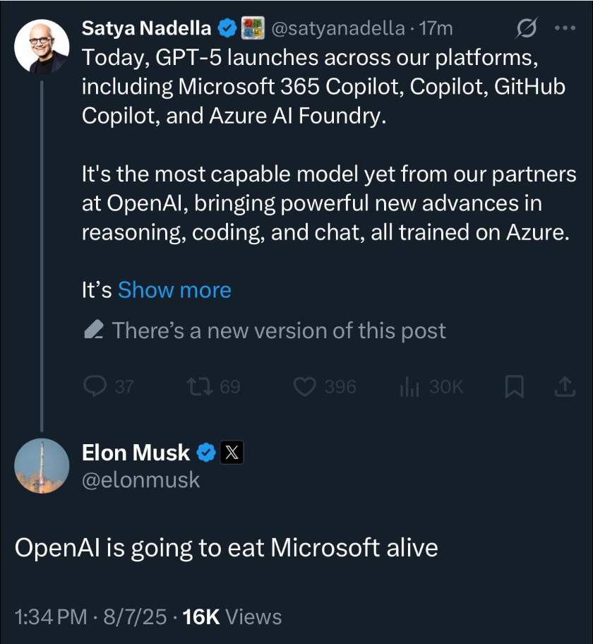 行业动态 | OpenAI 發布 GPT-5 并全面登陆微软生态系统，马斯克警告﹕微软会被 OpenAI 生吞