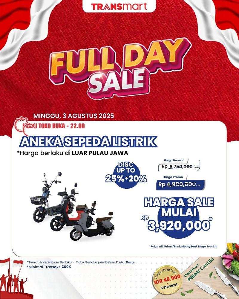 Sepeda Listrik Diskon Hingga 45% di Transmart Full Day Sale
