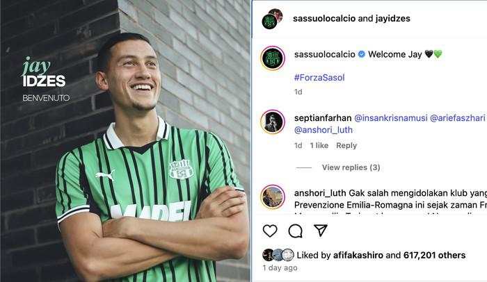 Sassuolo Terus Pajang Jay Idzes, Netizen Tak Bosan Like dan Komen