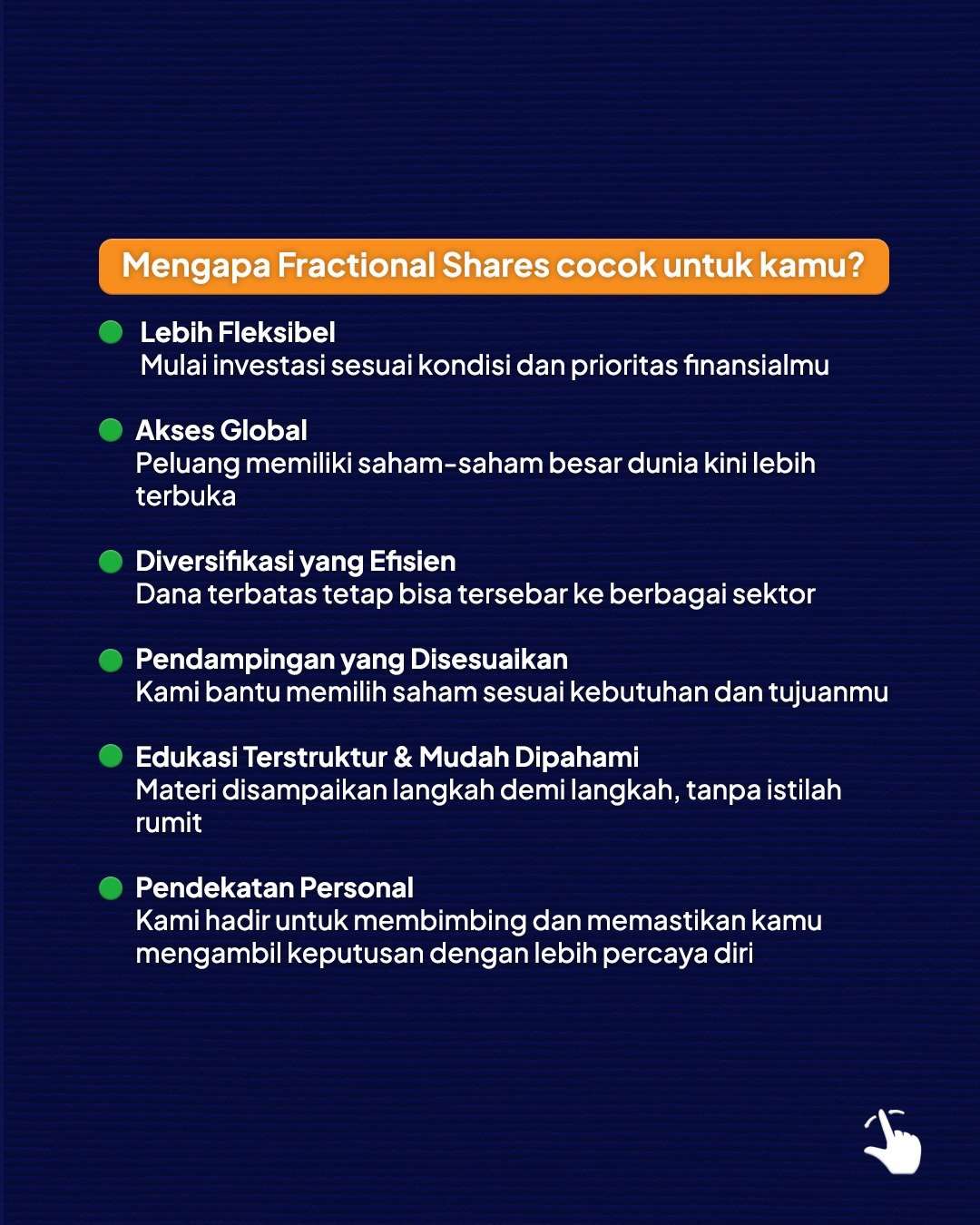 Mulai dari sebagian dulu, kayak pizza