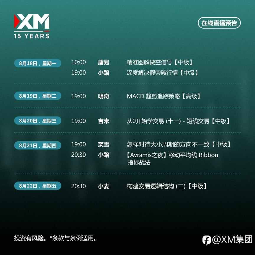 |XM| 中文在线直播讲座,本周预告(8/18-8/22)