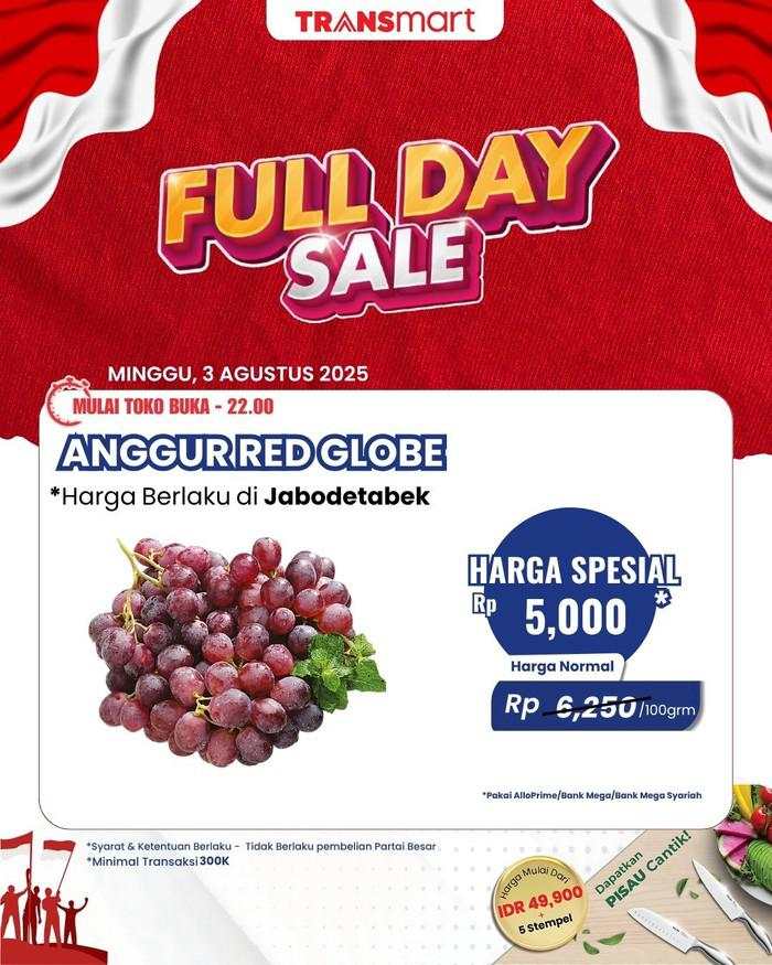 Cuma di Transmart Full Day Sale, Anggur Red Globe Jadi Semurah Ini