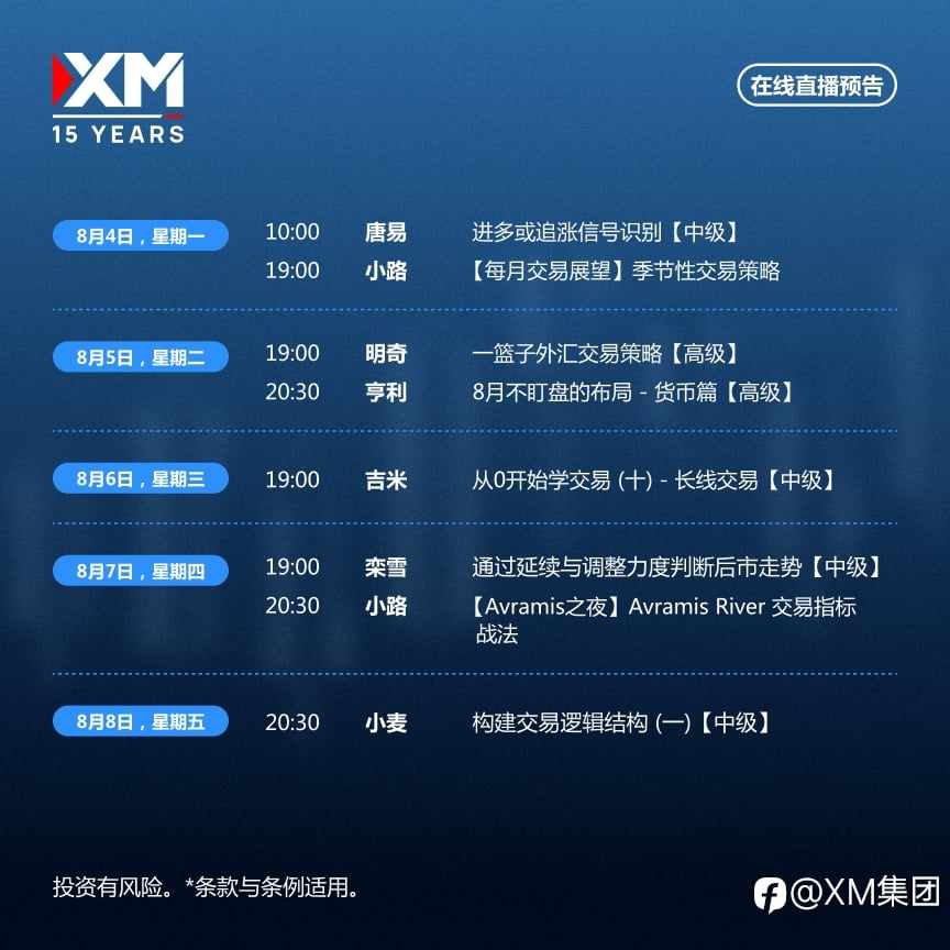 |XM| 中文在线直播讲座，本周预告（8/4-8/8）