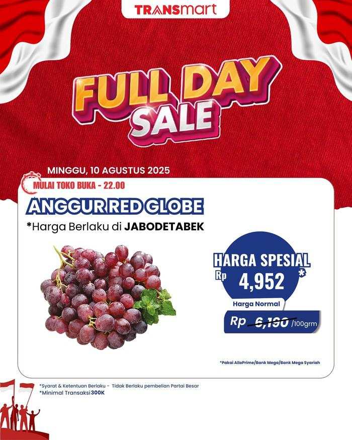 Belanja Anggur Segar dan Diskon Besar cuma di Transmart Full Day Sale