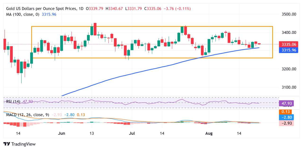 Gold slips as reduced Fed rate cut bets underpin USD ahead of Powell's Jackson Hole speech